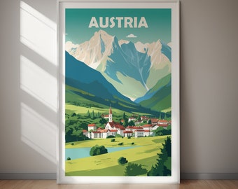 Autriche TÉLÉCHARGEMENT NUMÉRIQUE Affiche de voyage Alpes modernes Impression d'art mural imprimable