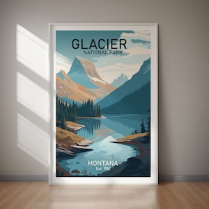 Glacier NATIONAL PARK Printable Travel Poster Wall Art DIGITAL Download Montana Landscape Artwork Modern Home Decor Living Room Office Print