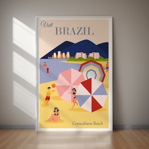 BEZOEK BRAZILI Afdrukbare poster – Instant digitale download, levendige vintage reiskunst aan de muur voor een kleurrijk en stijlvol decor voor thuis of op kantoor