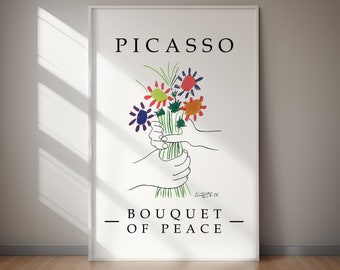Picasso, bouquet de la paix, affiche d'exposition, oeuvre d'art imprimable en téléchargement numérique, oeuvre d'exposition, oeuvre d'art unique, cadeaux pour elle, cadeaux pour lui
