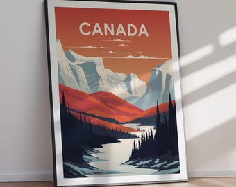 Canada Travel Poster Retro Landscape Art Print Canadian Rockies Wall Decor DIGITAL DOWNLOAD Printable Wall Art