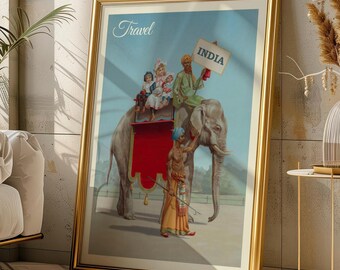 Póster de viaje a la India, lámina artística vintage de turismo (descarga digital), arte mural imprimible.