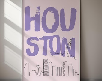 Affiche de voyage de Houston Art moderne de la ville du Texas (téléchargement numérique) Art mural imprimable