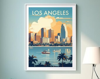 Los Angeles DIGITAL DOWNLOAD California Art Print Travel Poster LA Skyline Wall Art