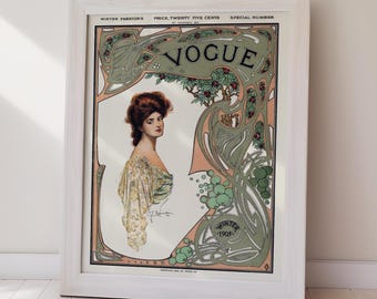 希少 ヴィンテージ VOGUE 木製 タイル アートデコ ポスター Vogue 1905 Winter Cover Art Nouveau Fashion Print DIGITAL DOWNLOAD