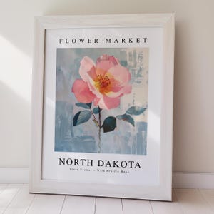 NORTH DAKOTA State Flower Wild Prairie Rose, North Dakota Flower Market Print, Instant Print, Downloadable, Home Decor, Wall Art