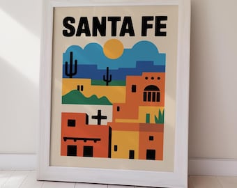 Pôster de viagem de Santa Fé, arte moderna do deserto do sudoeste (download digital) Arte de parede para imprimir