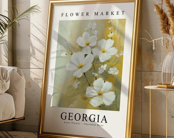 Cherokee Rose Flower Market Print, Georgia State Flower Art (Digital Download)