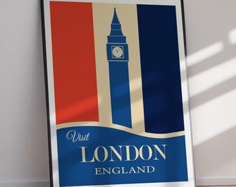 ロンドン旅行ポスター デジタルダウンロード ビッグベンプリント レトロな英国風装飾 印刷可能な壁掛けアート