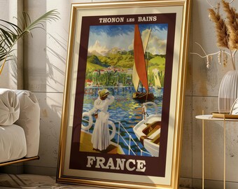 Thonon Les Bains France Vintage Travel Poster French Wall Art Digital Download