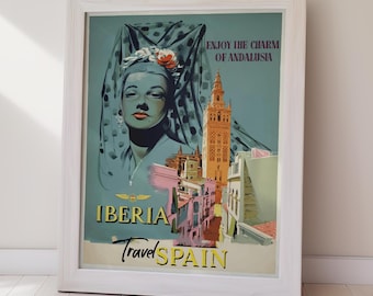 Vintage Iberia Travel Poster Spain Airline Artwork (Digital Download) Printable Wall Art