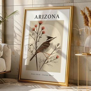 ARIZONA State Bird Poster Printable Art Digital Download Wall Decor Cactus Wren Print Desert Wildlife Art Southwest Gift Idea