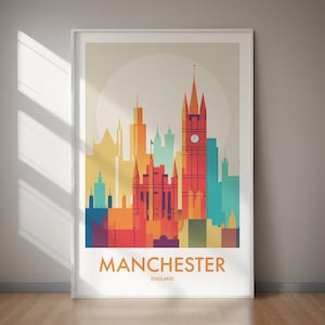 Póster imprimible de MANCHESTER: descarga digital que captura la vibrante esencia de esta ciudad del Reino Unido, perfecto para una elegante decoración del hogar o la oficina.