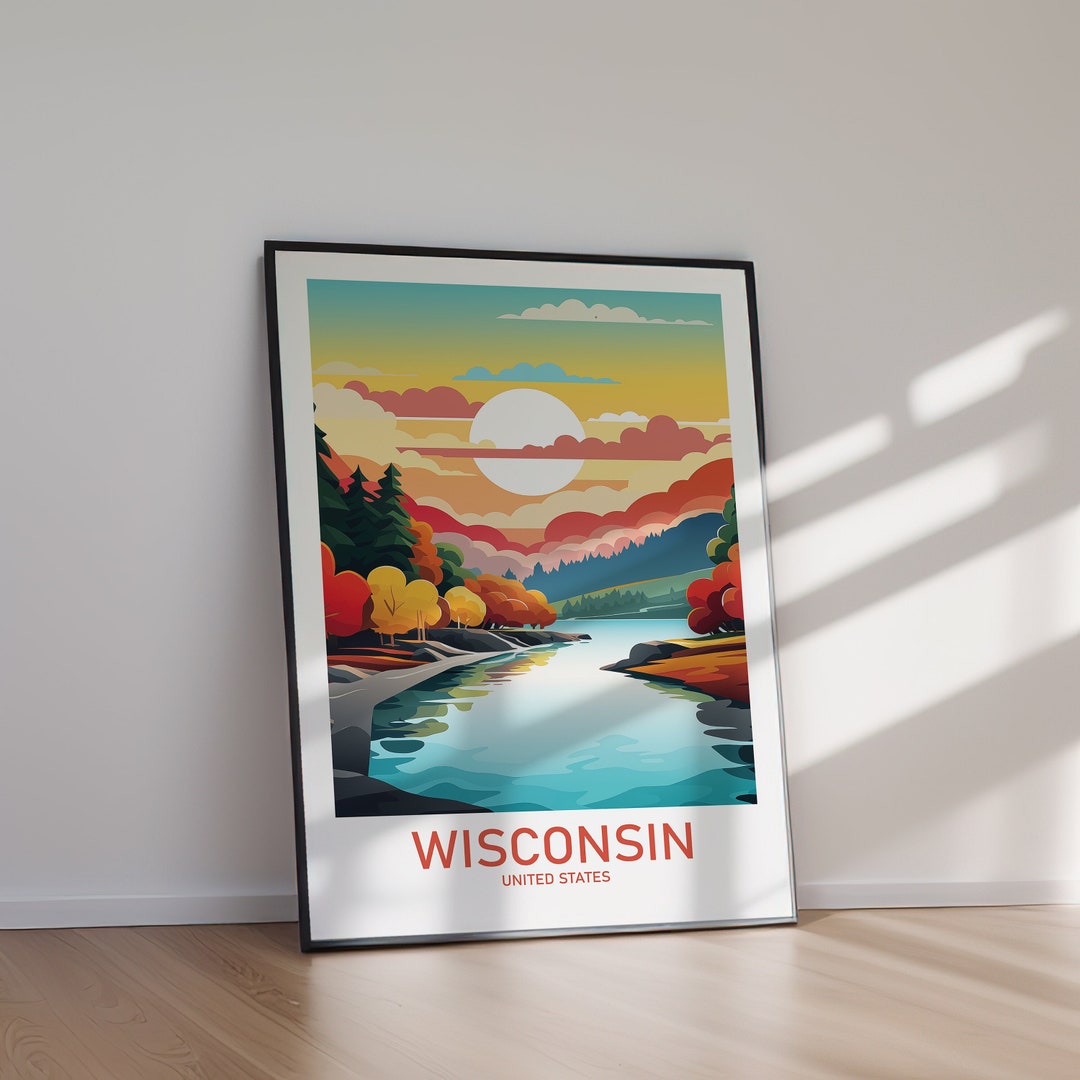 WISCONSIN Travel Poster Printable, Modern State Wall Art Digital ...