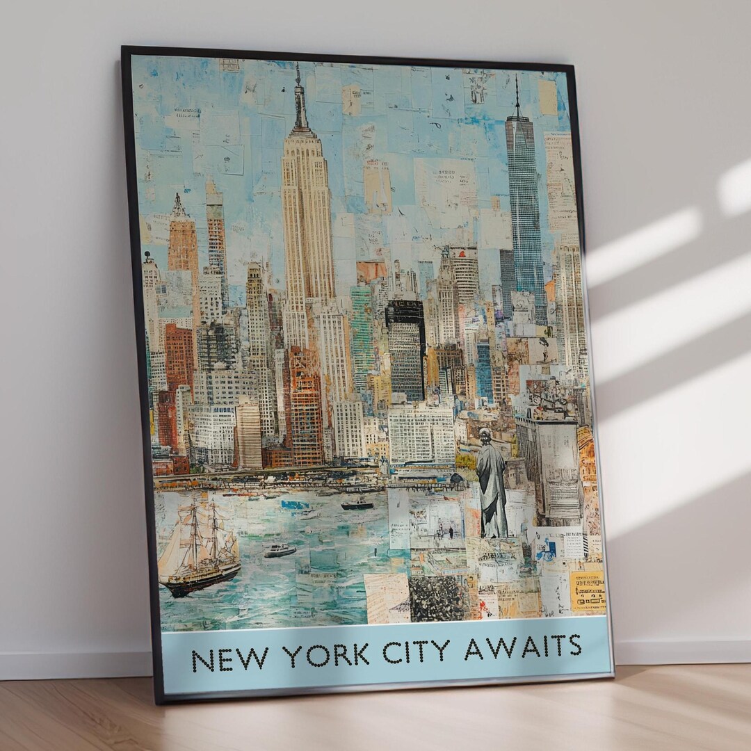 Vintage New York City Travel Poster Retro Skyline Print (digital ...