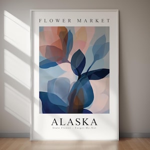 ALASKA State Flower Forget-Me-Not Poster, Travel Art, Poster Print, Holiday Art, Home Decor, Wall Art, Gift For Her, Gift For Him