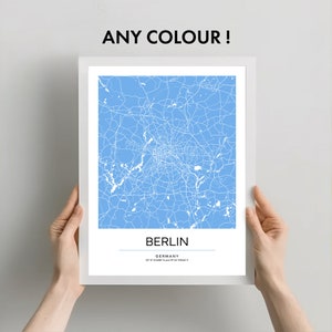 Berlin Map Poster, Beautiful and Contemporary City Map Print, Various Sizes, Downloadable Posters, Custom Map Colours Available