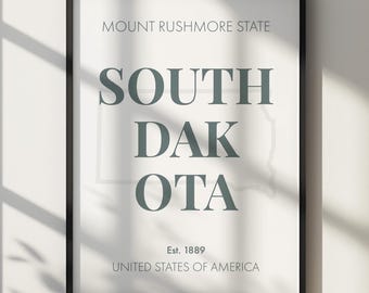 South Dakota Typography Poster, Modern State Wall Art  Printable Wall Art (Digital Download)