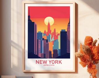 New York DIGITAL DOWNLOAD Cityscape Art Print Modern Skyline Poster Colorful City Wall Art
