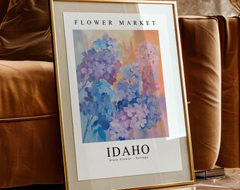 Wydruk z targu kwiatów Syringa w Idaho, sztuka kwiatowa stanu (pobranie cyfrowe)