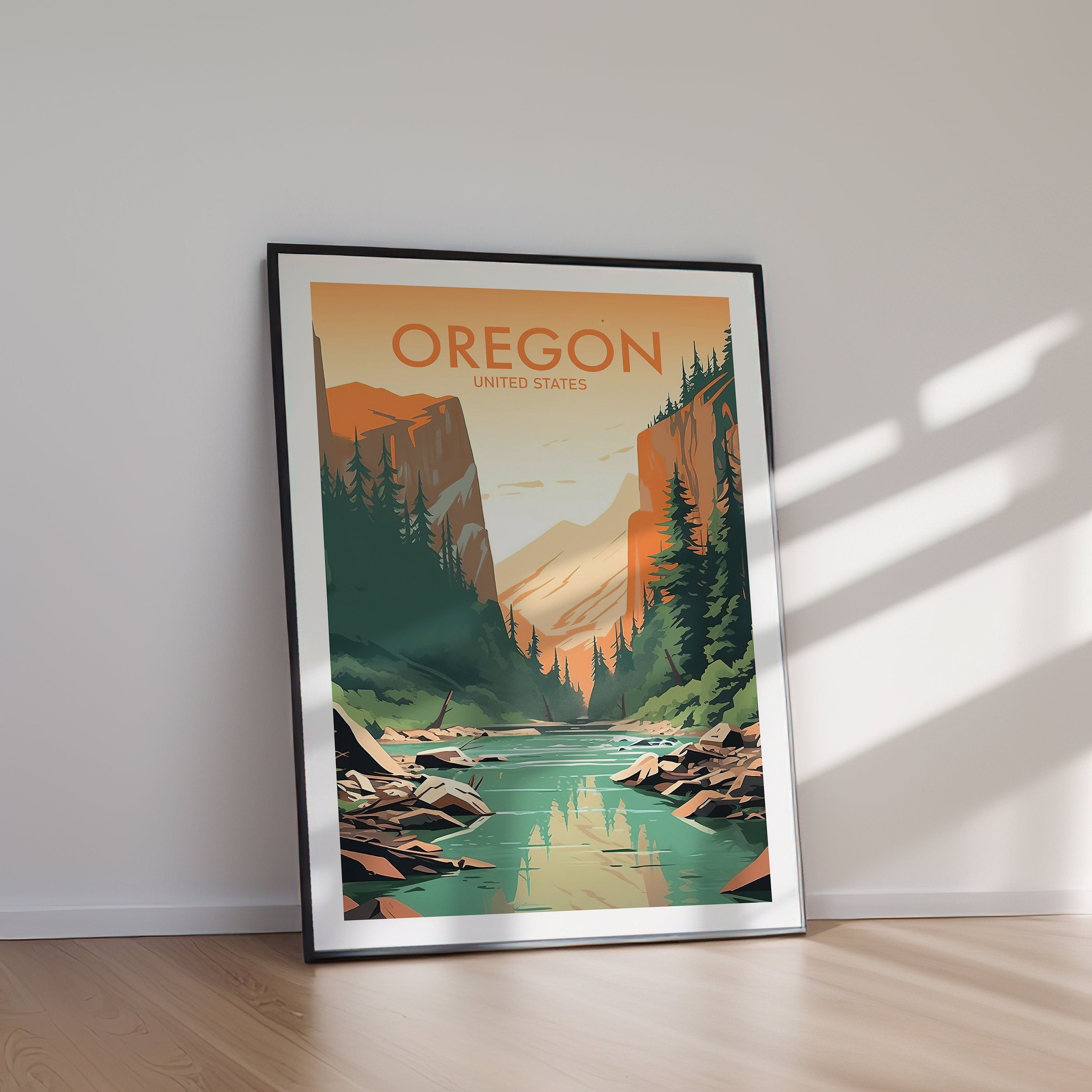 OREGON Travel Poster Printable, Modern State Wall Art Digital Download, Forest and Coastal Landscape Home Decor Gift for Nature Lovers