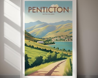 Penticton DIGITALE DOWNLOAD British Columbia Art Print Okanagan Valley Travel Poster Style Wall Art
