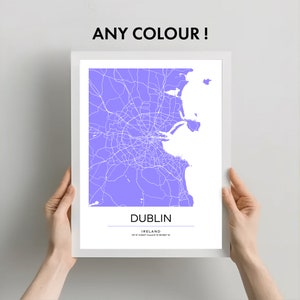 Dublin kaartposter, mooie en eigentijdse stadskaart print, verschillende maten, downloadbare kaart print poster, aangepaste kaartkleuren beschikbaar
