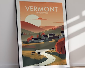 Vermont Travel Poster Modern Landscape Art (Digital Download) Printable Home Decor