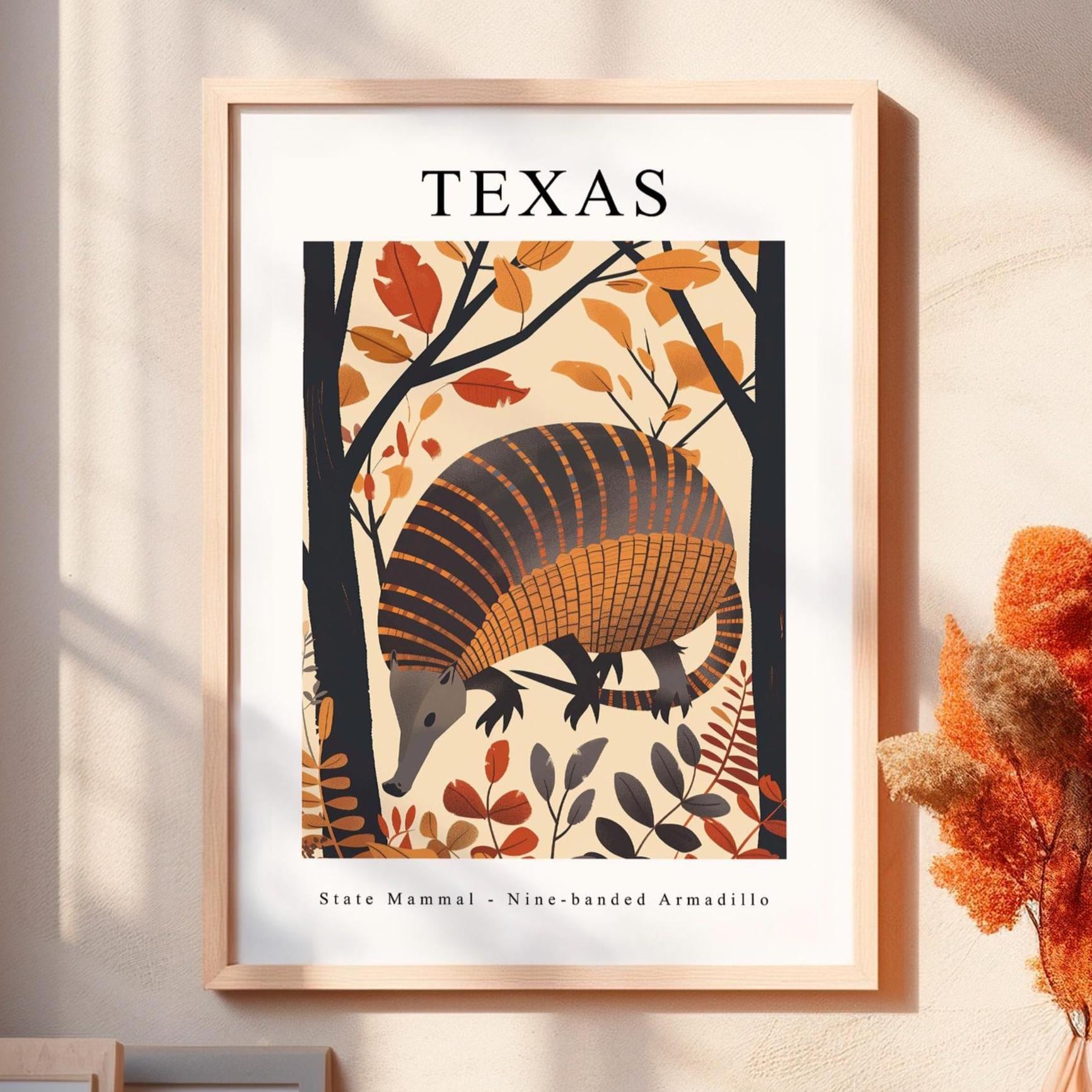 Texas Armadillo Art Print – State Mammal Home Decor (digital