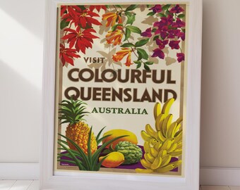Queensland Australia Vintage Travel Poster Retro Coastal Art (Digital Download) Printable Wall Art