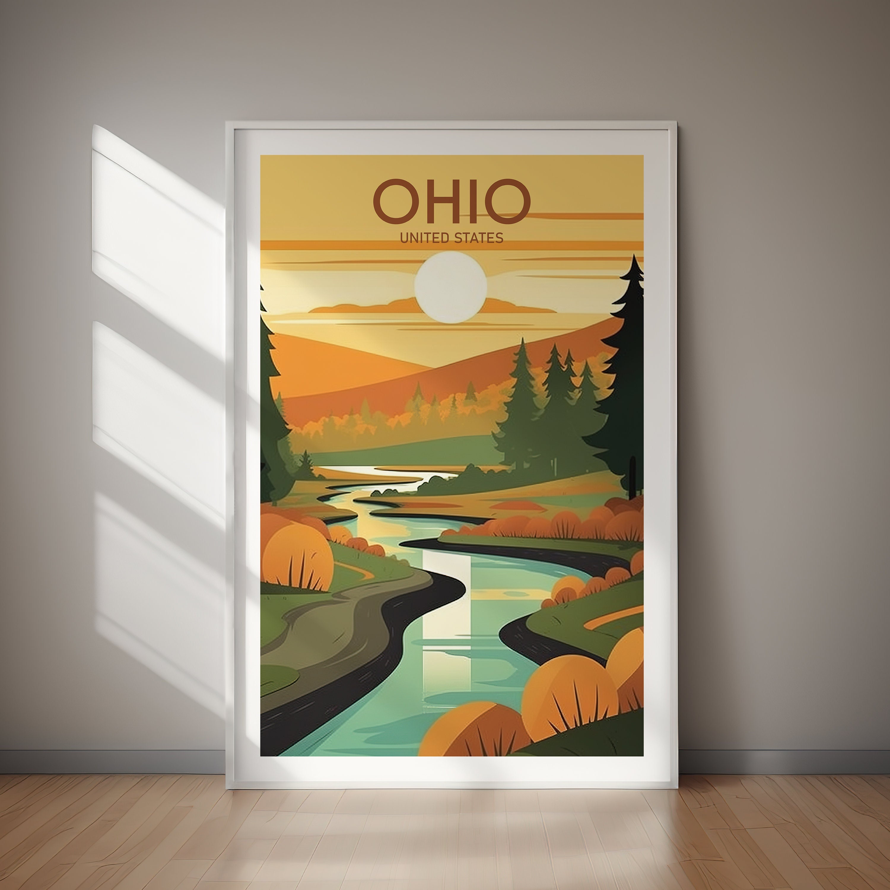 Ohio Landscape Travel Poster, Modern Art Print (digital Download