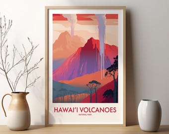Póster de viaje con lámina artística del Parque Nacional de los Volcanes de Hawái (DESCARGA DIGITAL)