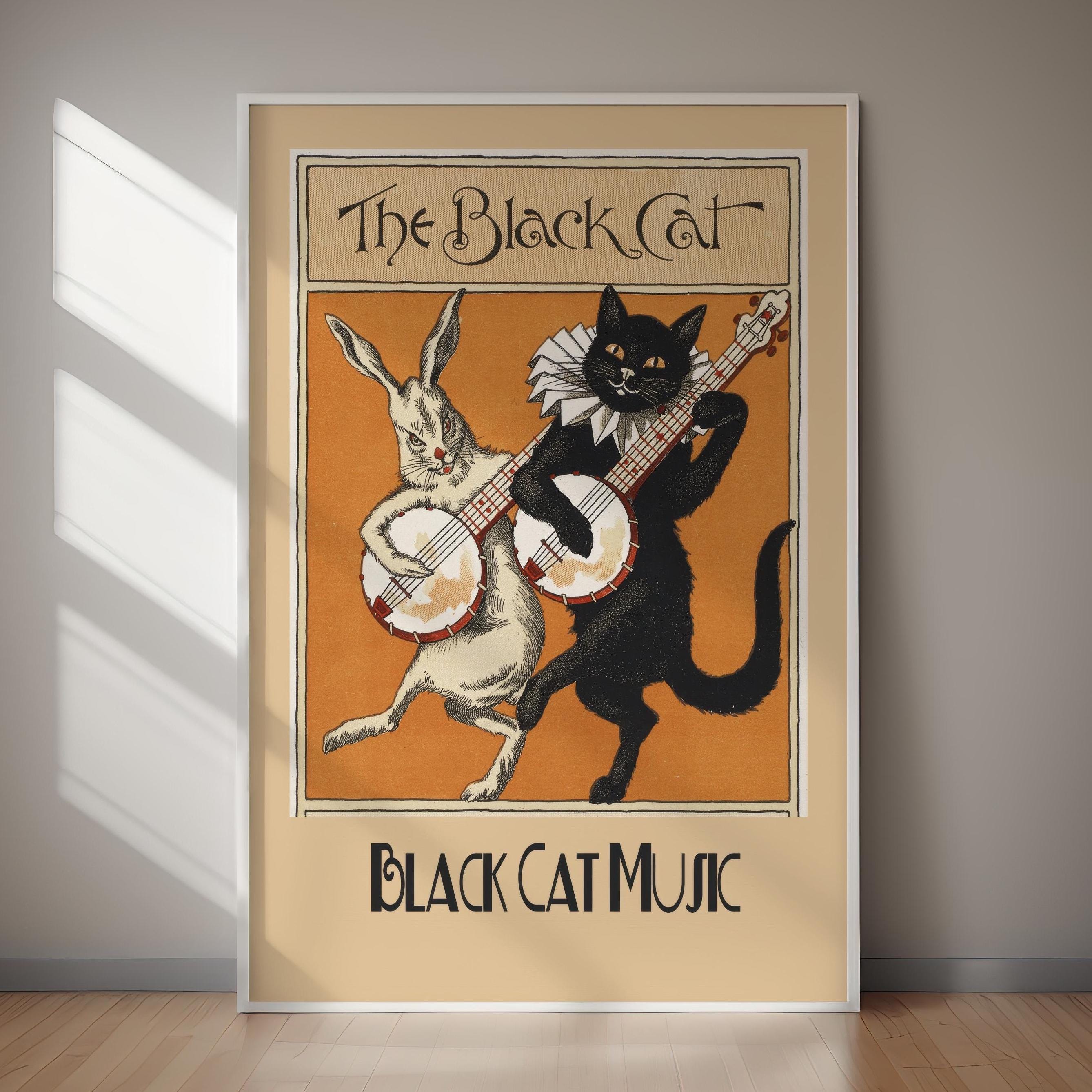 Black Cat Music Poster Vintage Jazz Art Print DIGITAL DOWNLOAD