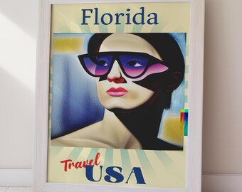 Florida Travel Poster Retro Beach Print (Digital Download) Printable Home Decor
