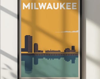 Milwaukee Wisconsin Skyline Art Print, Modern Travel Poster (Digital Download)