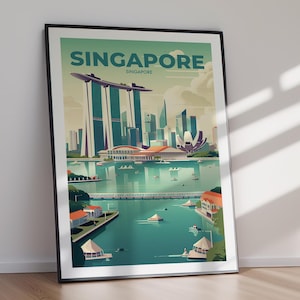 SINGAPORE DIGITAL DOWNLOAD Printable Travel Poster City Skyline Marina Bay Wall Art Modern Architecture Urban Decor Home Artwork