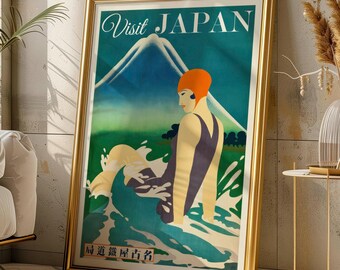 Visit Japan Vintage Travel Poster Retro Asian Art (Digital Download) Printable Wall Art