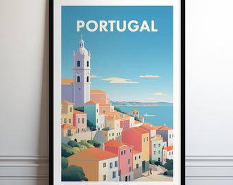 Portugal DIGITAL DOWNLOAD Travel Poster Coastal City View Printable Wall Art