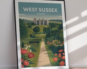 West Sussex Travel Poster Coastal Landscape Art DIGITAL DOWNLOAD Printable Home Decor