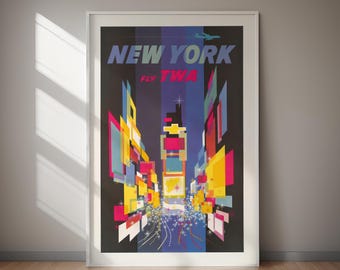 New York TWA Vintage Travel Poster Retro Art Print (digital