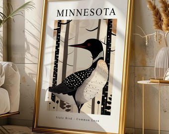 Impression d'art Plongeon huard du Minnesota – Illustration de la nature (téléchargement instantané)