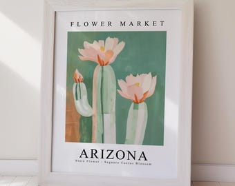 Arizona Saguaro Cactus Blossom Art Print, Southwestern Home Decor (Digital Download)