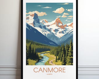 Canmore DIGITALE DOWNLOAD Alberta Art Print Canadian Rockies reisposter stijl berglandschap muurkunst
