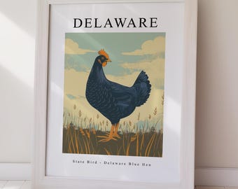 Delaware Blue Hen Art Print – State Bird Illustration (directe download)