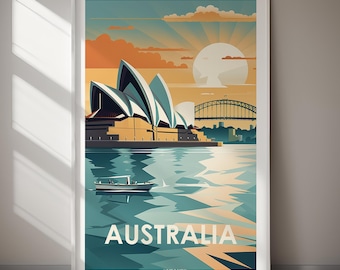 Australia DIGITAL DOWNLOAD Travel Poster Sydney Opera House Print Printable Wall Art