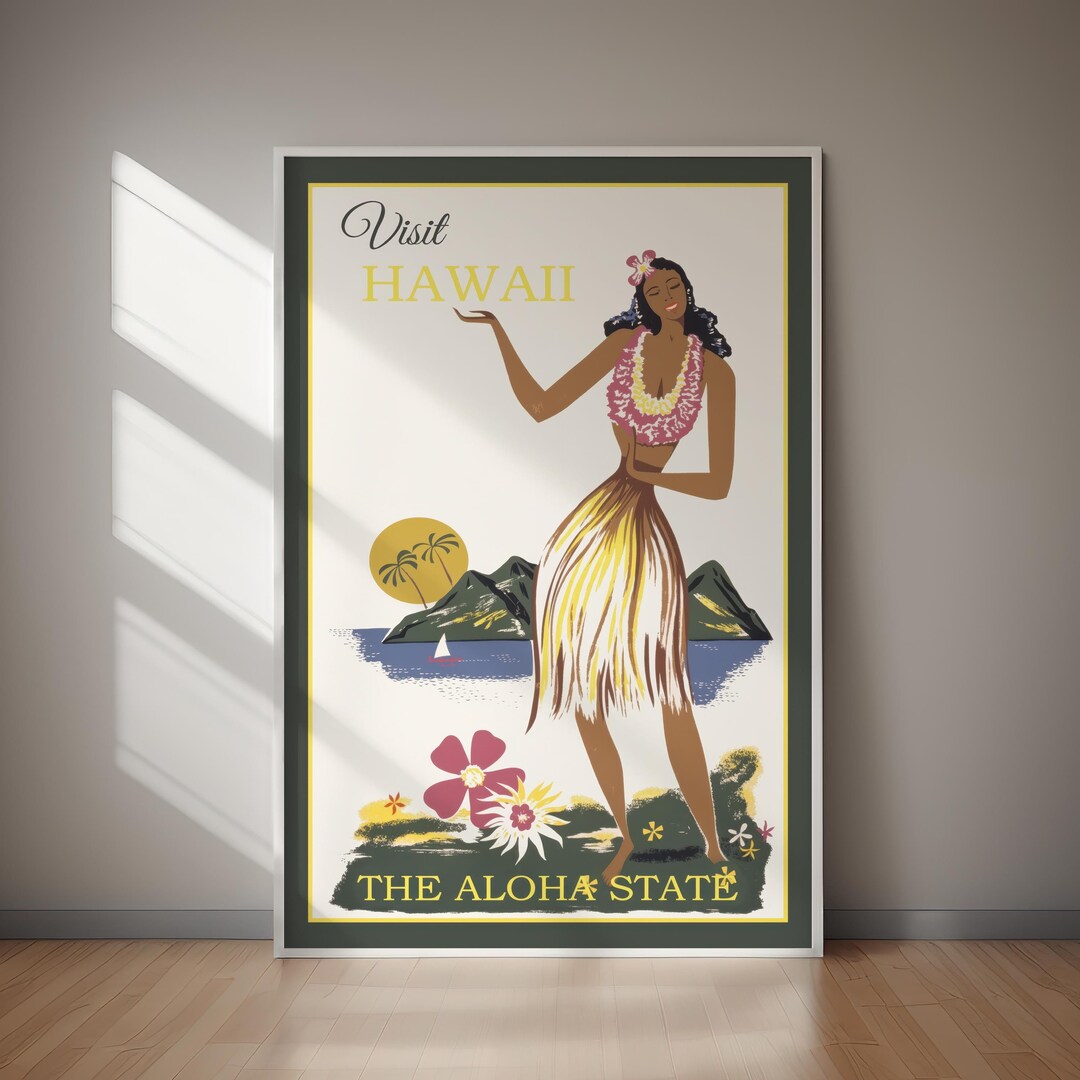 Vintage Hawaii Travel Poster Hula Girl Art Print (digital Download