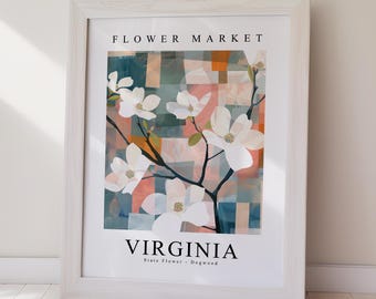 Virginia Dogwood Flower Market Print, State Flower Art (Downloadable)
