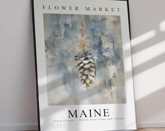 Maine State Flower Print, White Pine Cone Art (Digital Download)