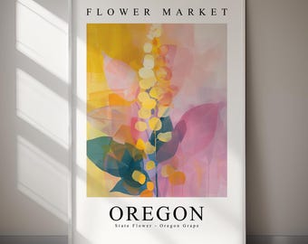 Oregon Grape Flower Market Print, Colorful Botanical Wall Art (Digital Download)