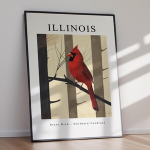 Arte mural de aves del estado de Illinois: Impresión de cardenal norteño, descarga instantánea, decoración del hogar, pintura original, decoración artística, regalo para amantes de las aves